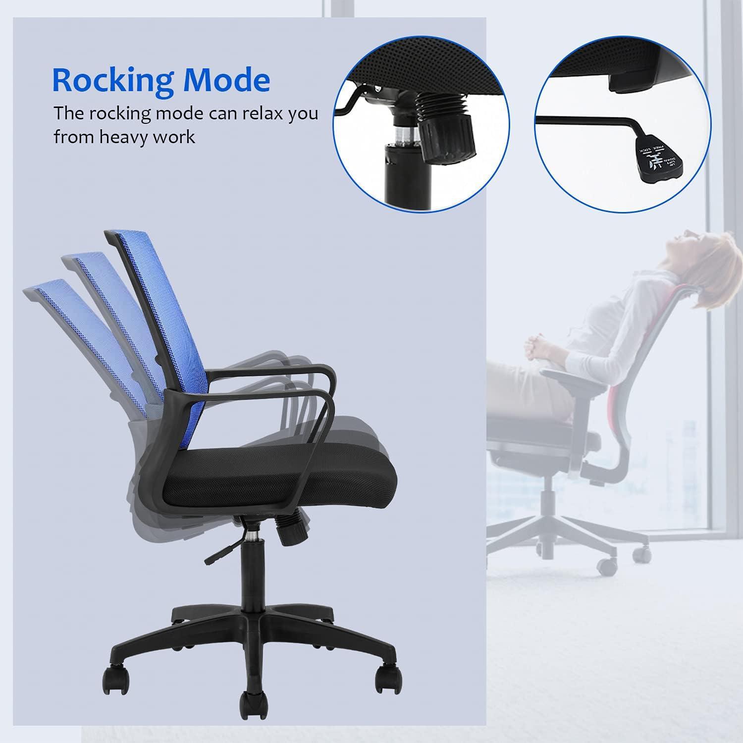 FDW Home Office Chair Mid-Back Mesh Computer Chair Lumbar Support Comfortable Executive Adjustable Chair with Armrests,Blue