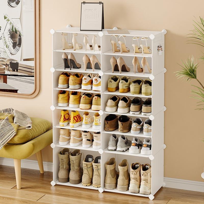 Shoe Rack, 8 Tier Shoe Storage Cabinet with Door, 32 Pair Shoe Organizer Shelves for Closet Hallway Bedroom Entryway, White
