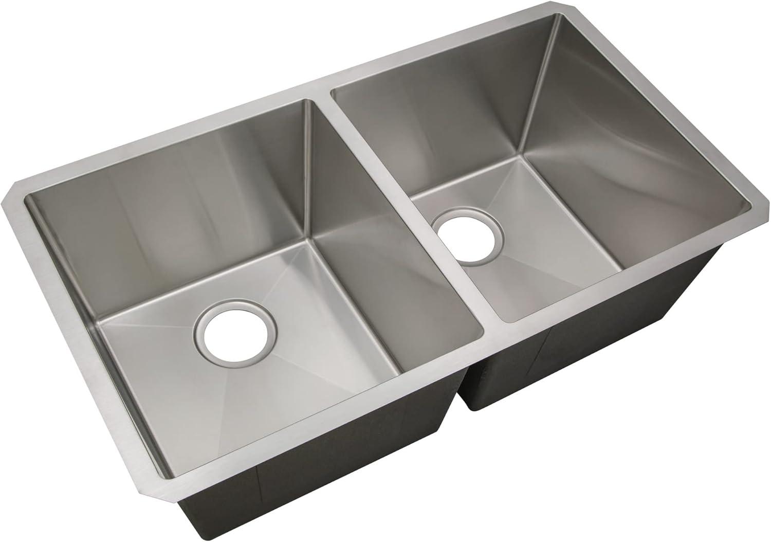 Sinber 32" x 19" Undermount Double Bowl Kitchen Sink with 18 Gauge 304 Stainless Steel Satin Finish