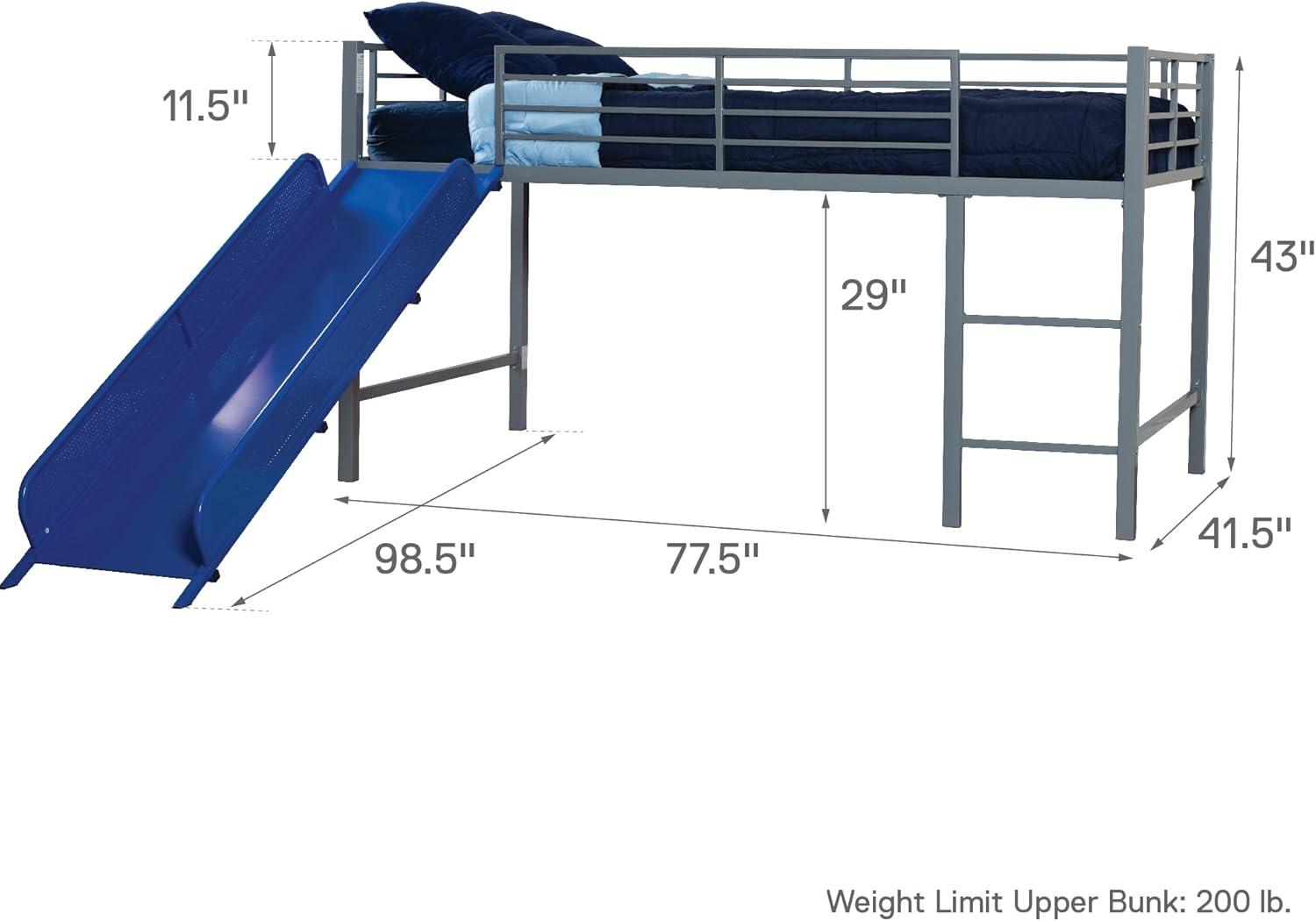 DHP Lively Junior Twin Metal Loft Bed, Silver with Blue Slide