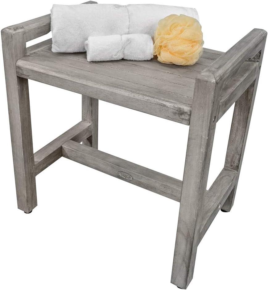 Antique Grey Teak Shower Bench with LiftAide Arms