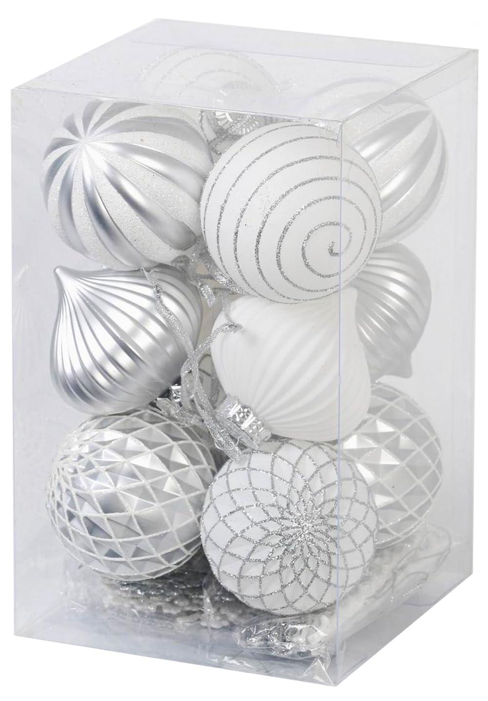 SLEETLY 28pk White Silver Christmas Ball Ornaments for Tree Decorations - Holiday Xmas Shatterproof Plastic Balls, Icicles and Snowflakes Ornament Set