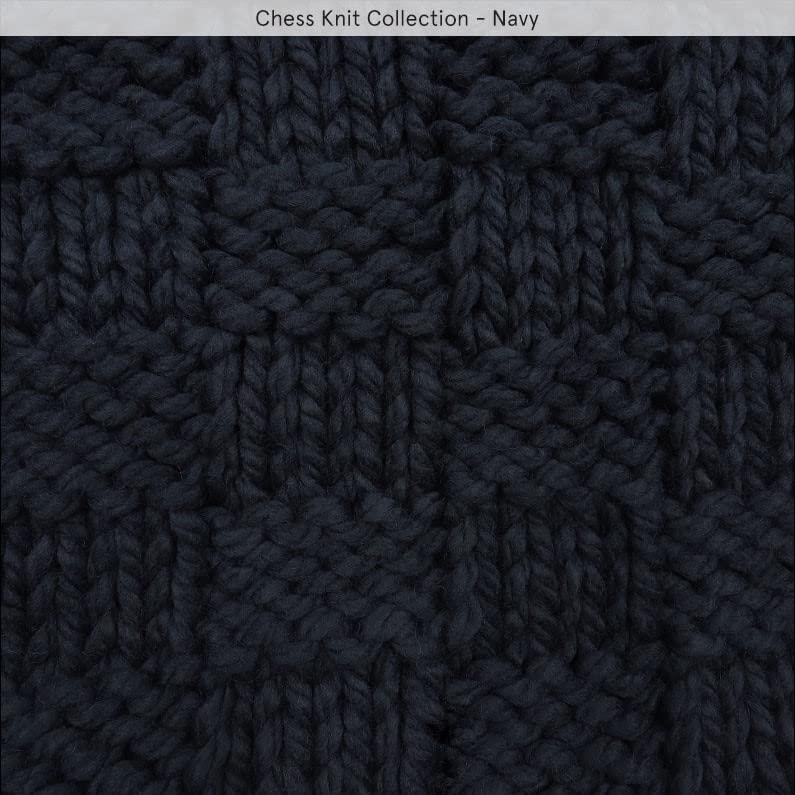 HiEnd Accents Chess Knit Dutch Euro Pillow with Feather Insert, 28x38 inch, Navy Solid Color, Modern Farmhouse Rustic Style Soft Cozy Luxury Throw Decorative Accent Pillow