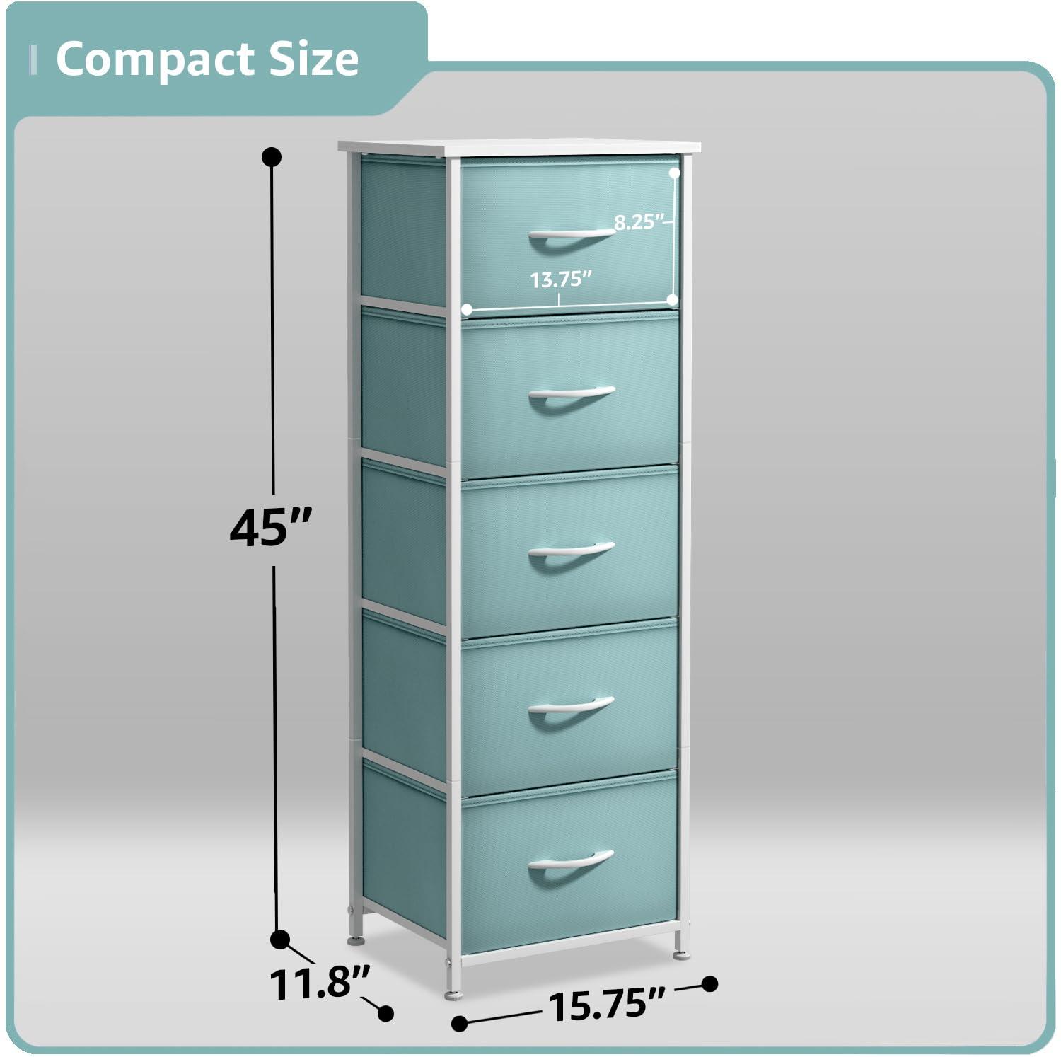 Sorbus Nightstand with 3 Drawers - Bedside Furniture & Accent End Table Chest for Home, Bedroom Accessories, Office, College Dorm, Steel Frame, Wood Top, Pastel Fabric Bins (Aqua)