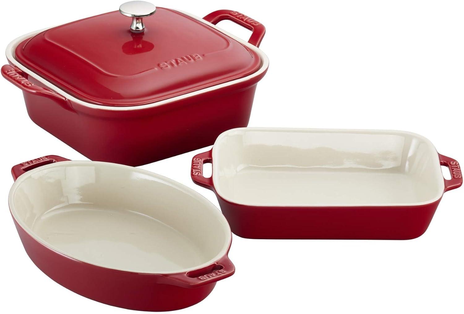 Cherry Red Ceramic 4-Piece Baking Dish Set