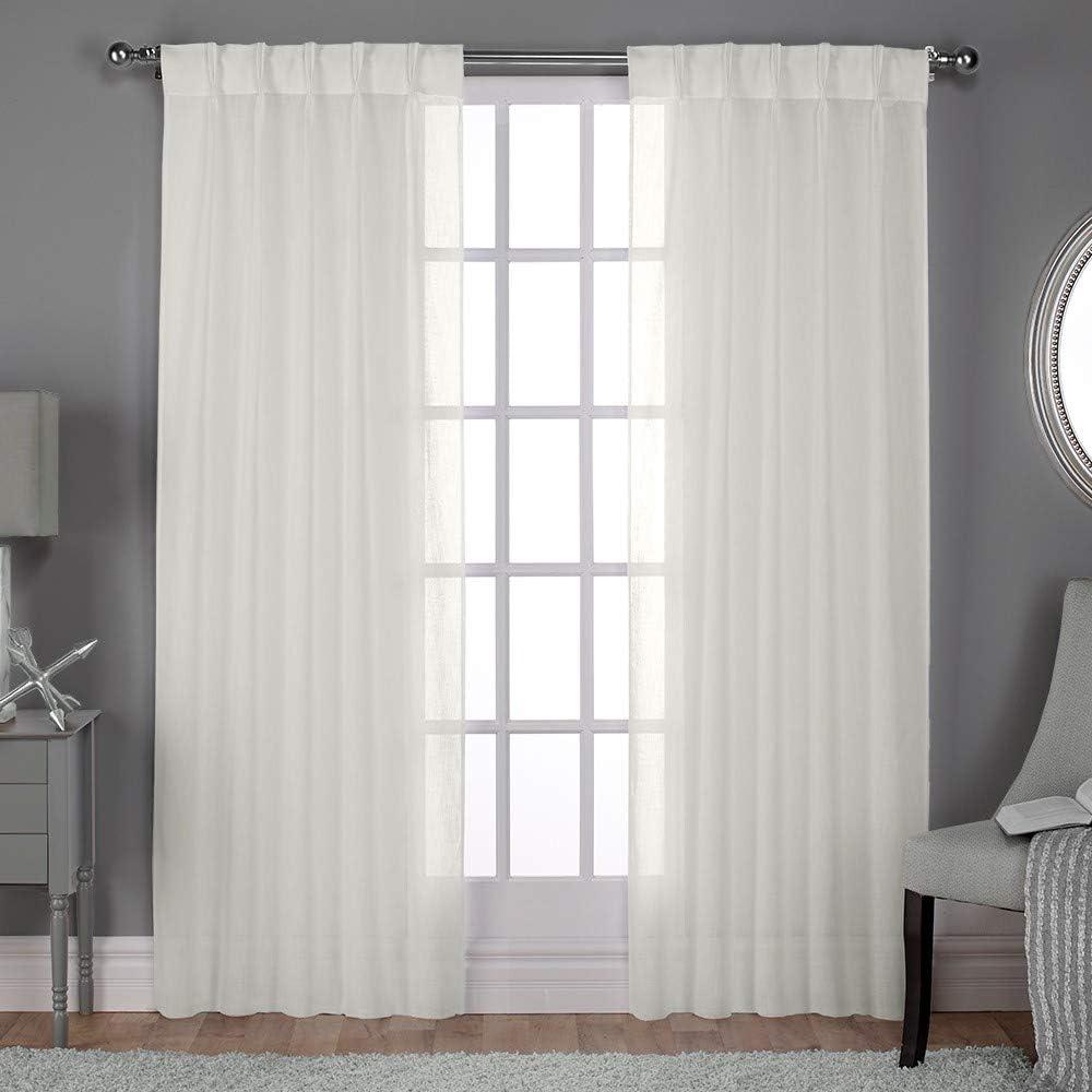 Set of 2 (108"x50") Belgian Pinch Pleats Sheer Window Curtain Panel Ivory - Exclusive Home: Modern Off-White Decor