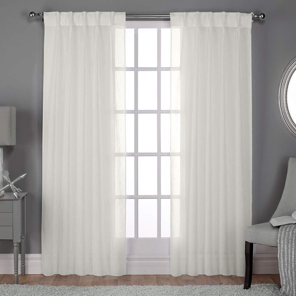 Set of 2 (108"x50") Belgian Pinch Pleats Sheer Window Curtain Panel Ivory - Exclusive Home: Modern Off-White Decor