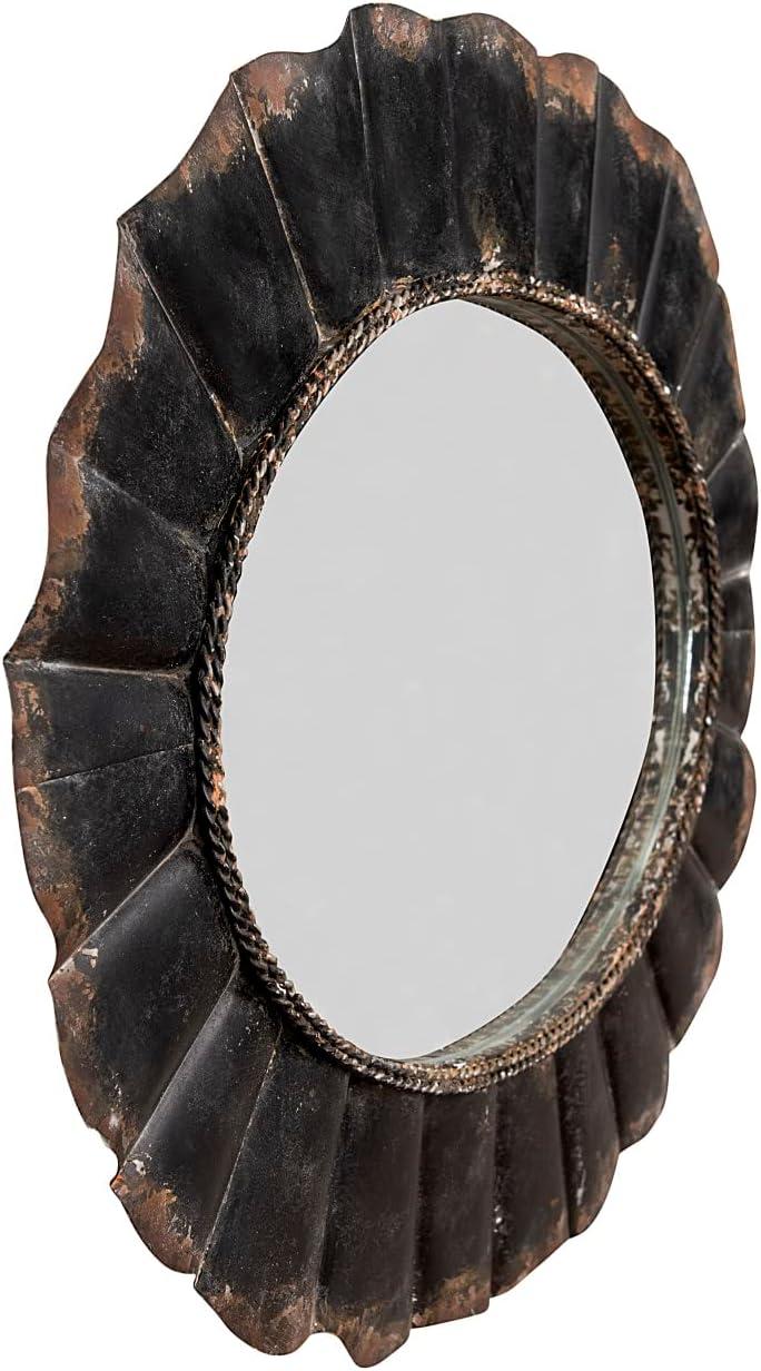 Creative Co-Op Distressed Metal Scalloped Oval Wall Mirror, Black