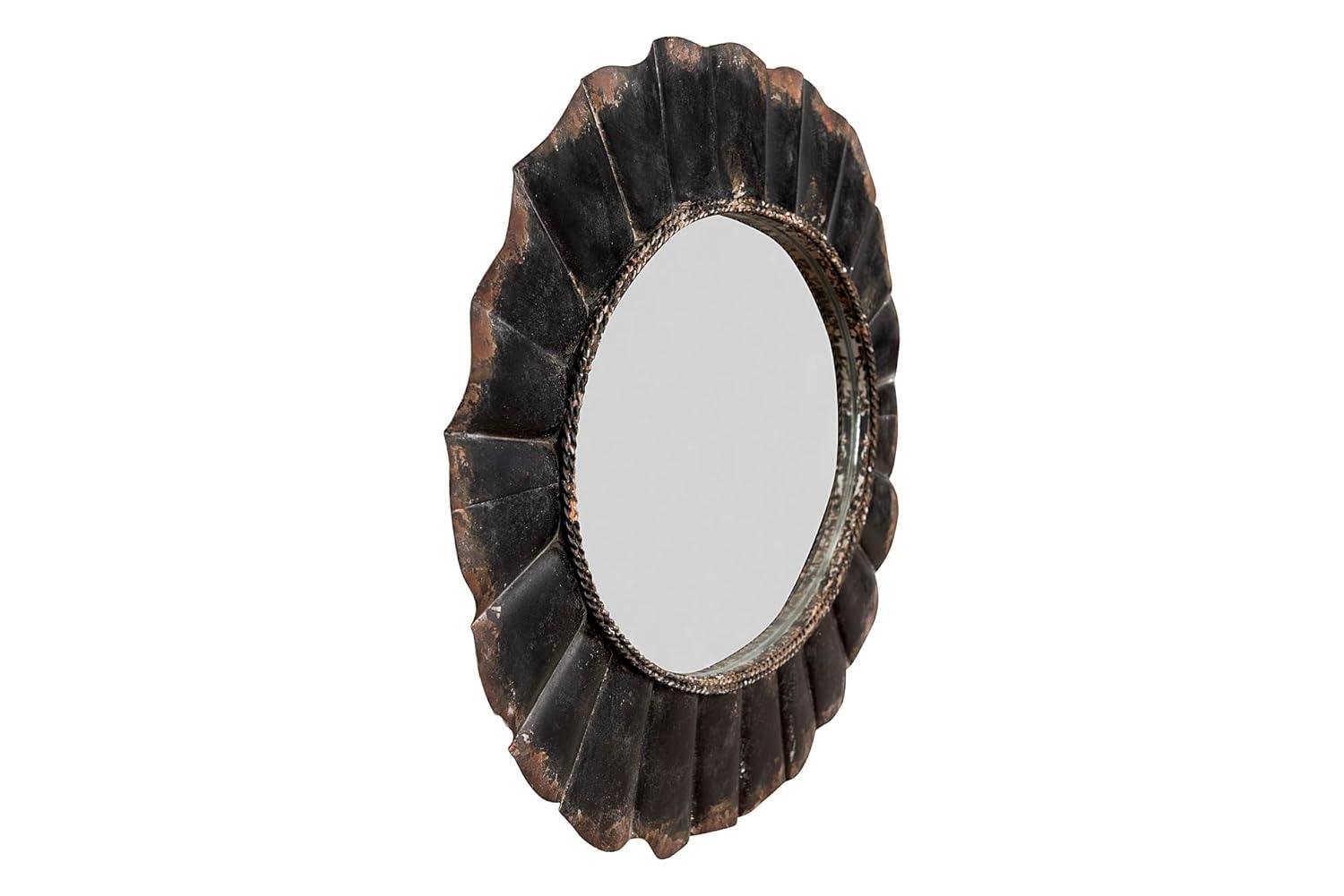 Creative Co-Op Distressed Metal Scalloped Oval Wall Mirror, Black