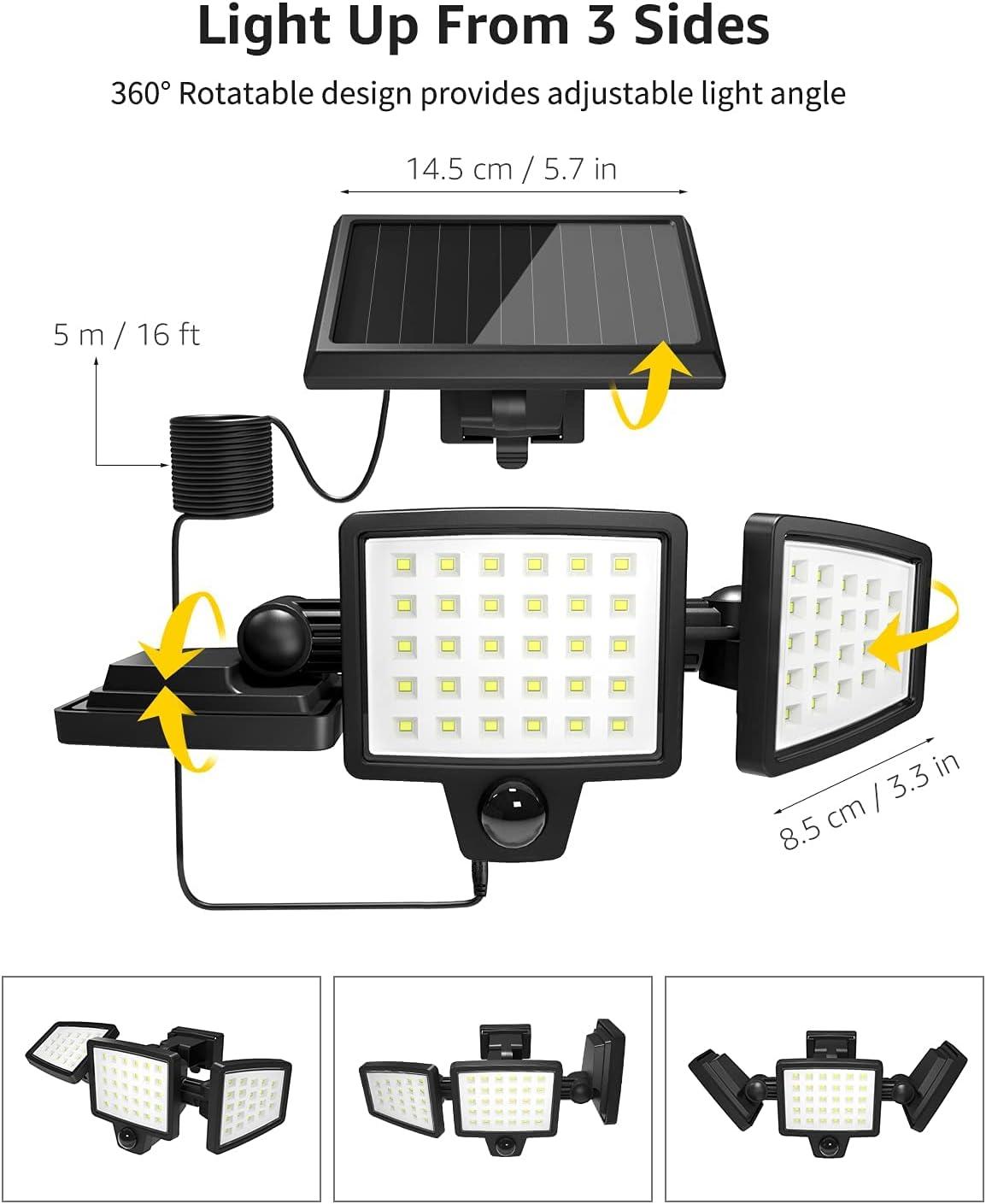 White Solar-Powered LED Security Flood Light with Adjustable Heads