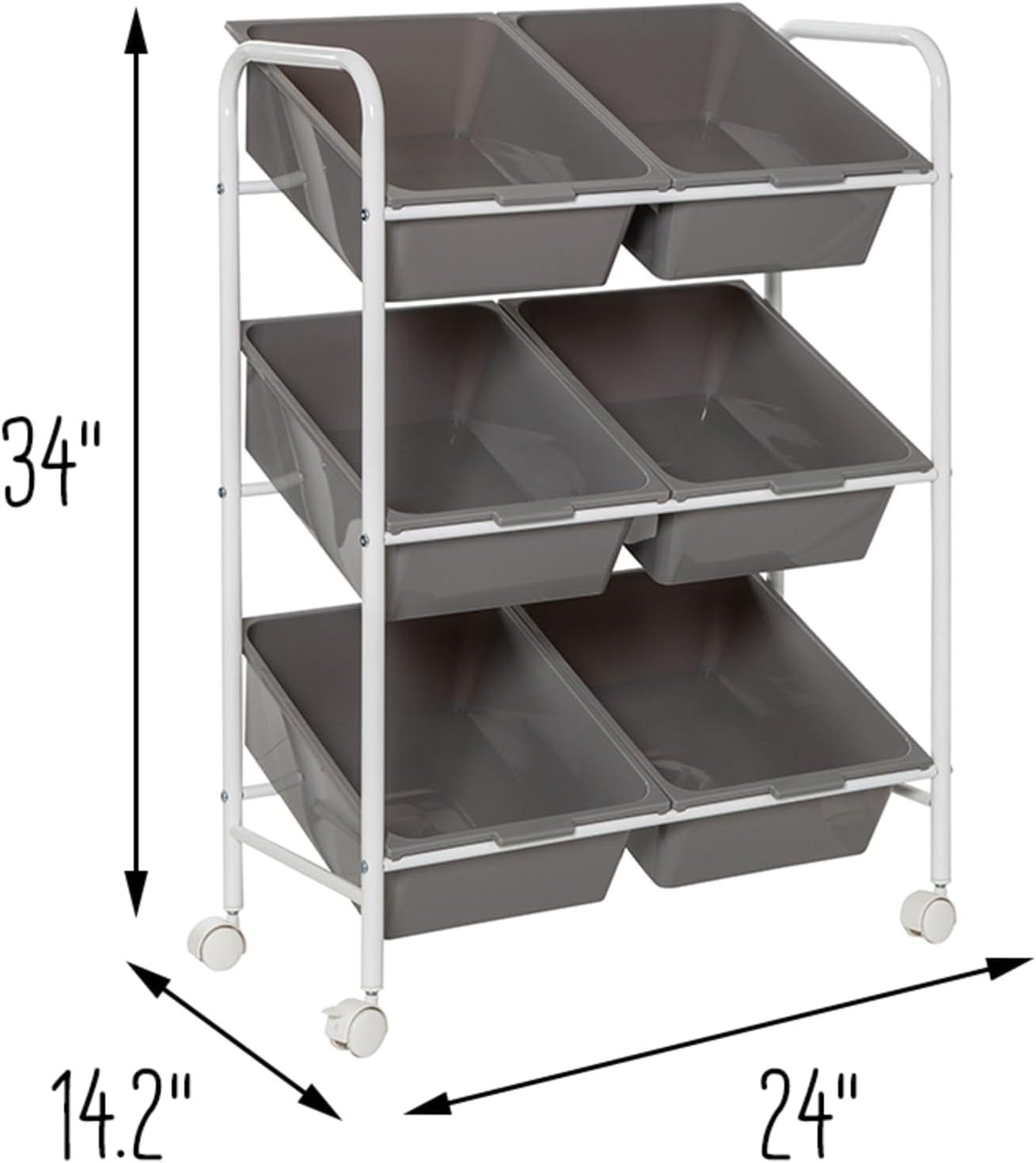 Honey-Can-Do 6 Bin rolling cart: Steel Utility Storage, Fade-Resistant, Ground Freestanding, 34" Height, 24" Depth, Gray