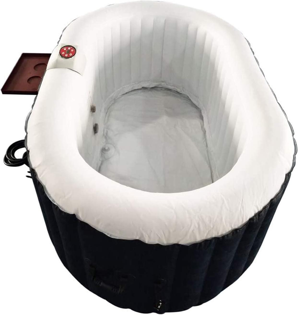 Black and White Oval Inflatable Hot Tub Spa with Drink Tray