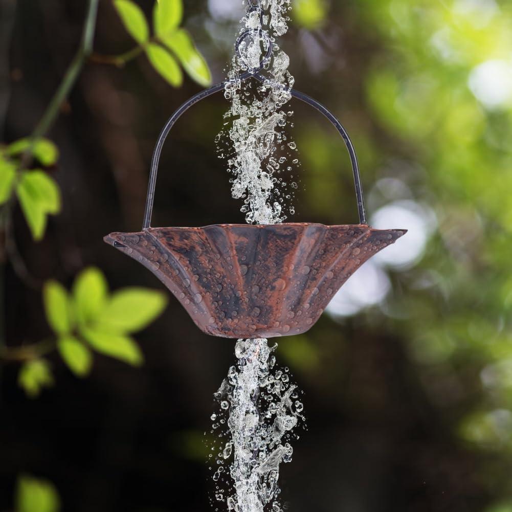 10-Foot Antique Bronze Lotus Rain Chain with Bell Pendant