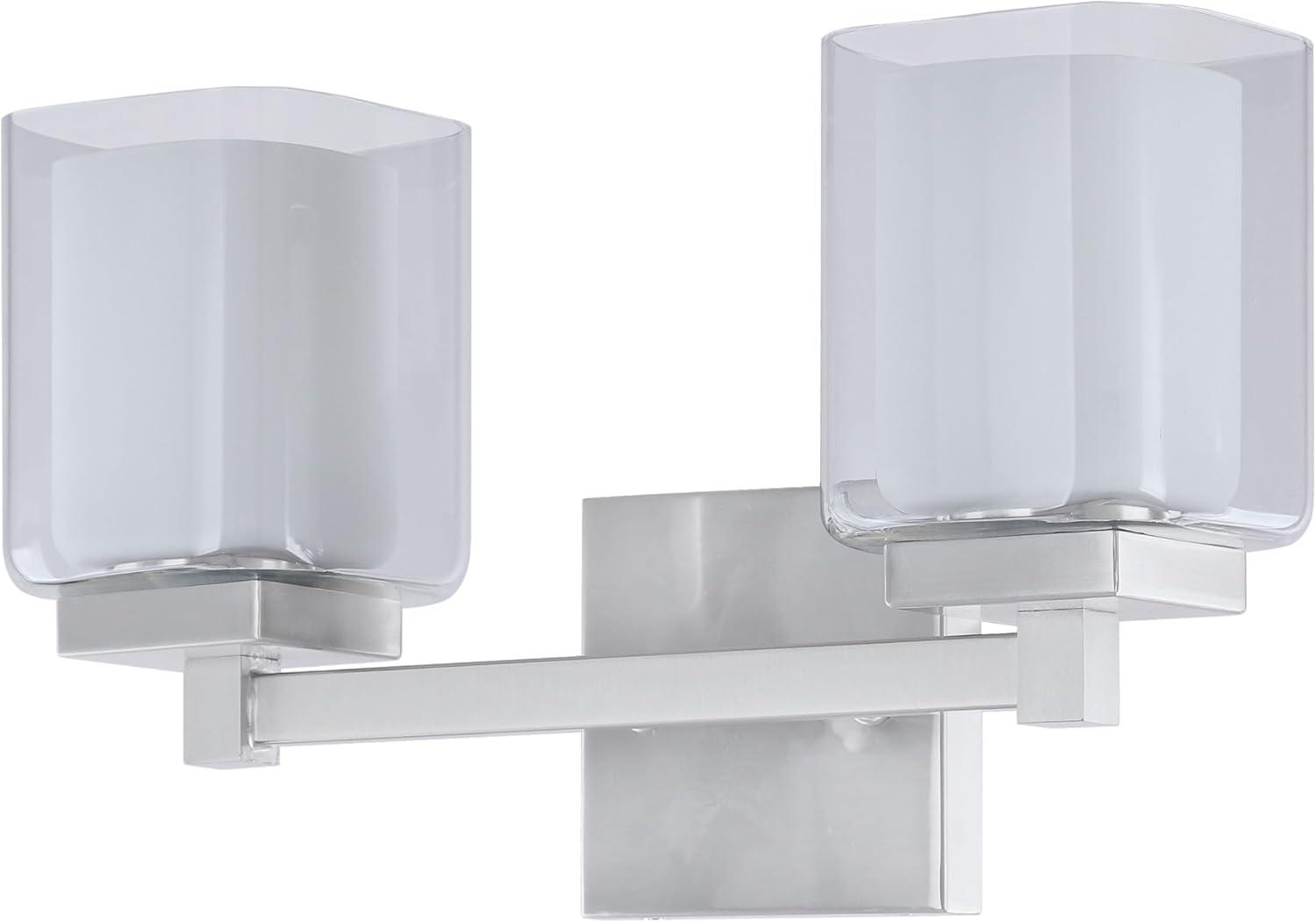 Aspen Creative 62326, Bathroom Vanity 2 Lights Fixture 15" W x 9" H x 5-3/4"E, Satin Nickel Finish, Bulb Not Included