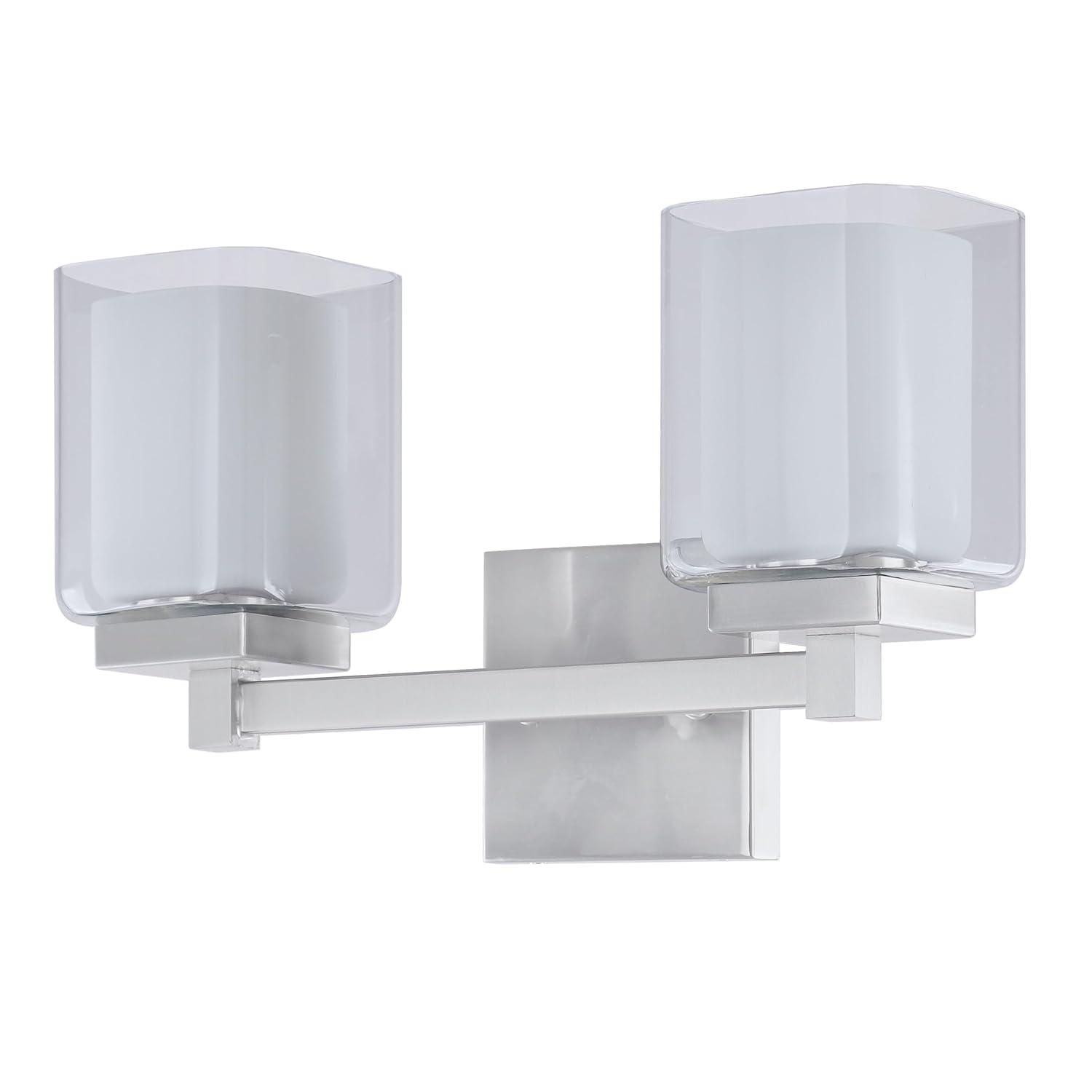 Aspen Creative 62326, Bathroom Vanity 2 Lights Fixture 15" W x 9" H x 5-3/4"E, Satin Nickel Finish, Bulb Not Included
