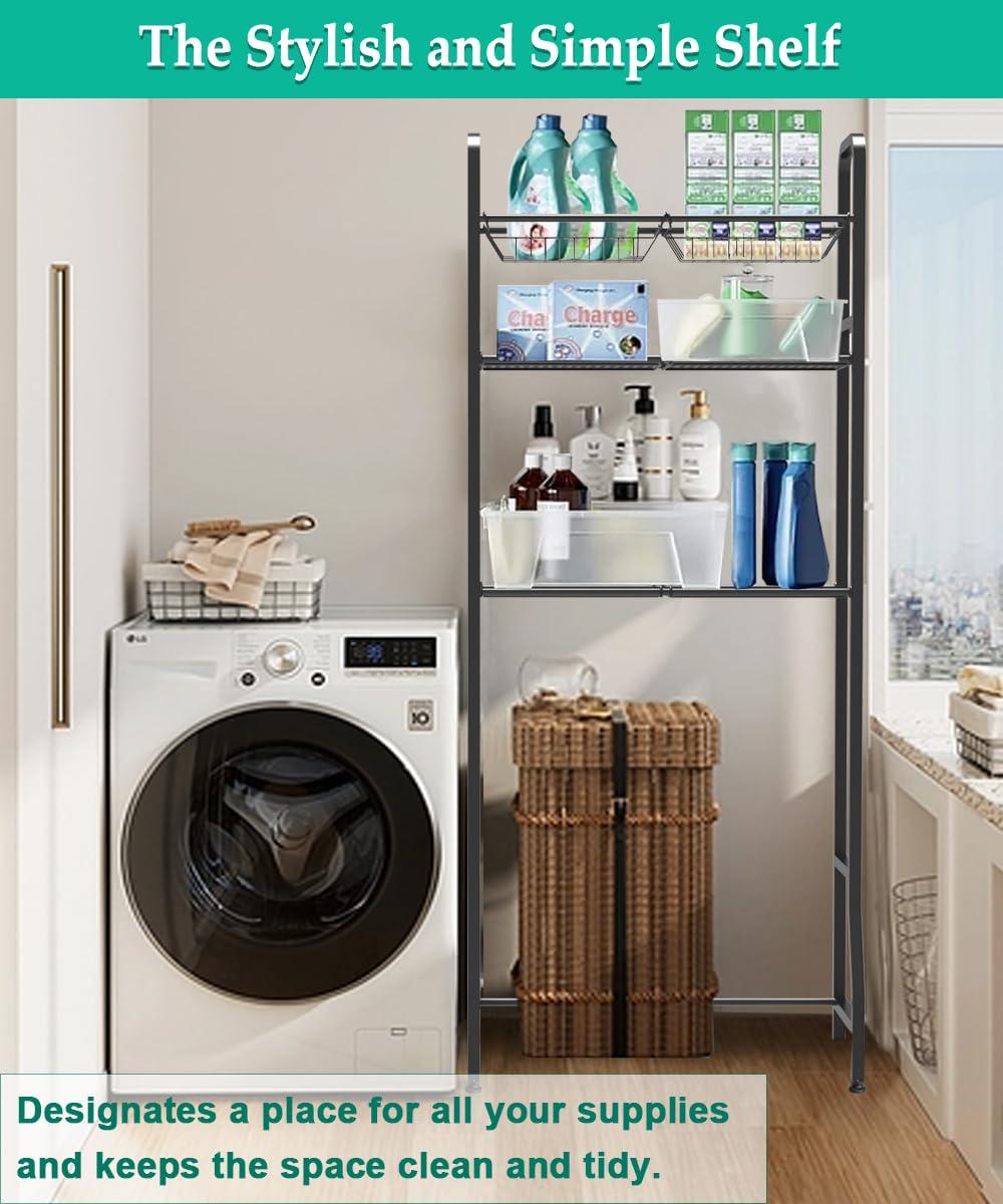 Over The Toilet Storage Shelf For Bathroom, 3-Tier Above Toilet Rack Bathroom Organizer With Adjustable Shelves And Hanging Hooks, Easy To Assemble & Space Saving, White
