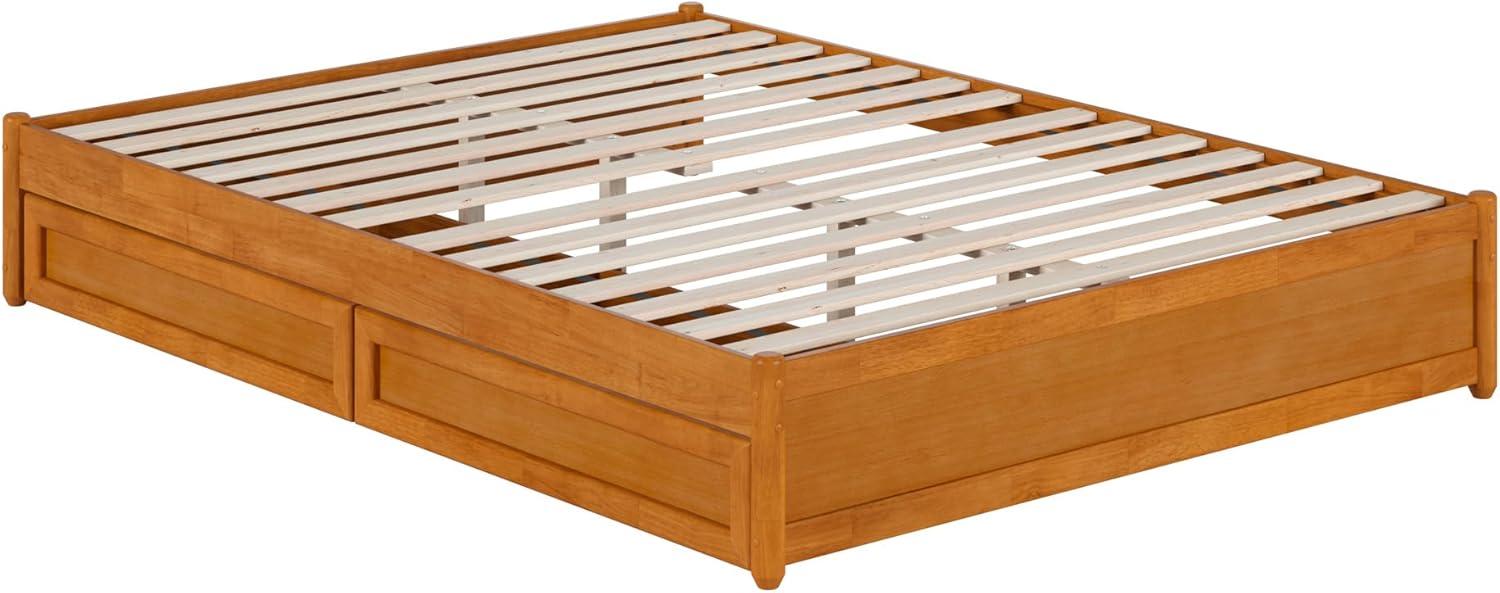 Barcelona Queen Wood Panel Platform Bed with Storage Drawers in Light Toffee