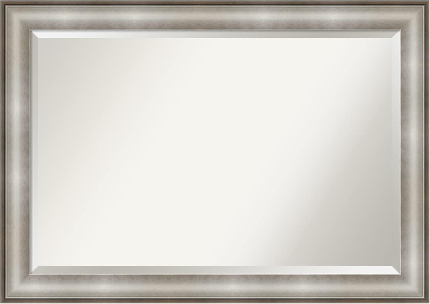 Amanti Art Beveled Bathroom Wall Mirror - Imperial Frame Imperial Silver Outer Size: 41 x 29 in Silver