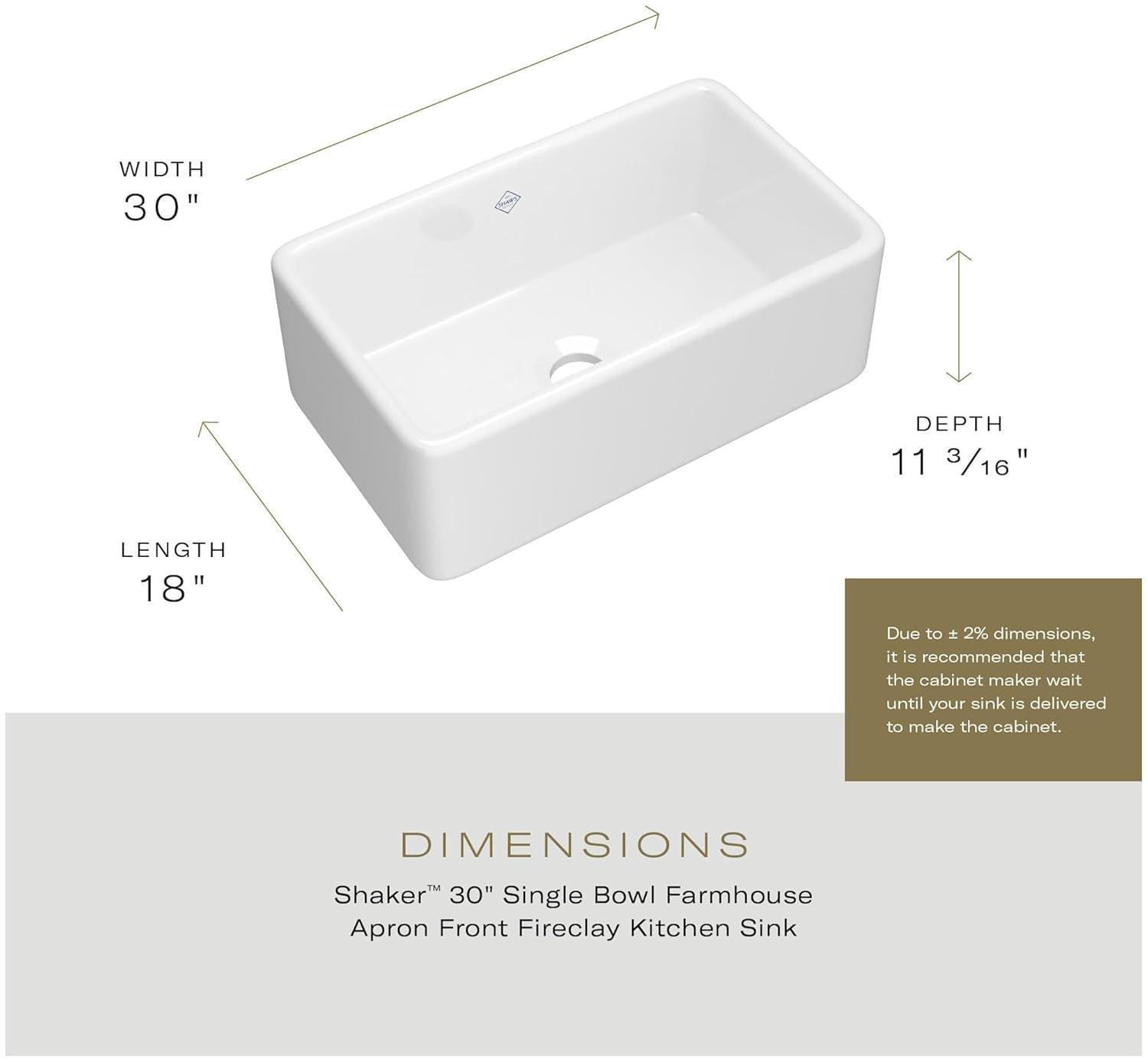 Shaws 30" Single Bowl Farmhouse Apron Front Fireclay Kitchen Sink