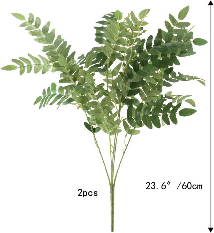 AILANDA 2 Bundles Artificial Greenery Stems Faux Shrub Bushes Silk Locust Green Leaf Bouquet Fake Plants for Home Decor Floral Arrangement Wedding Party Garden Farmhouse Centerpiece