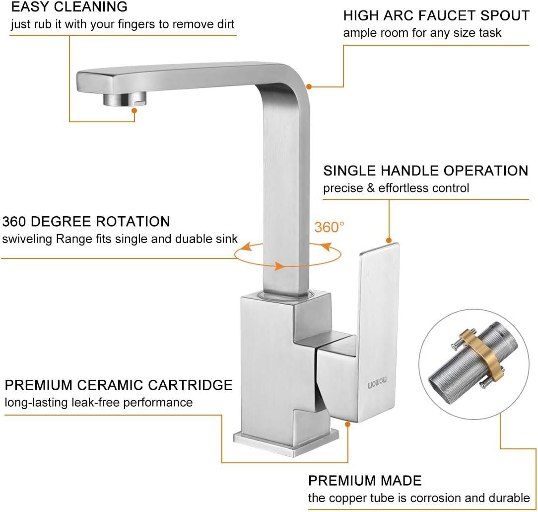 Single Handle Deck Mount Stainless Steel Bar Faucet with Hot & Cold Dual Modes in Brushed Nickel Finish