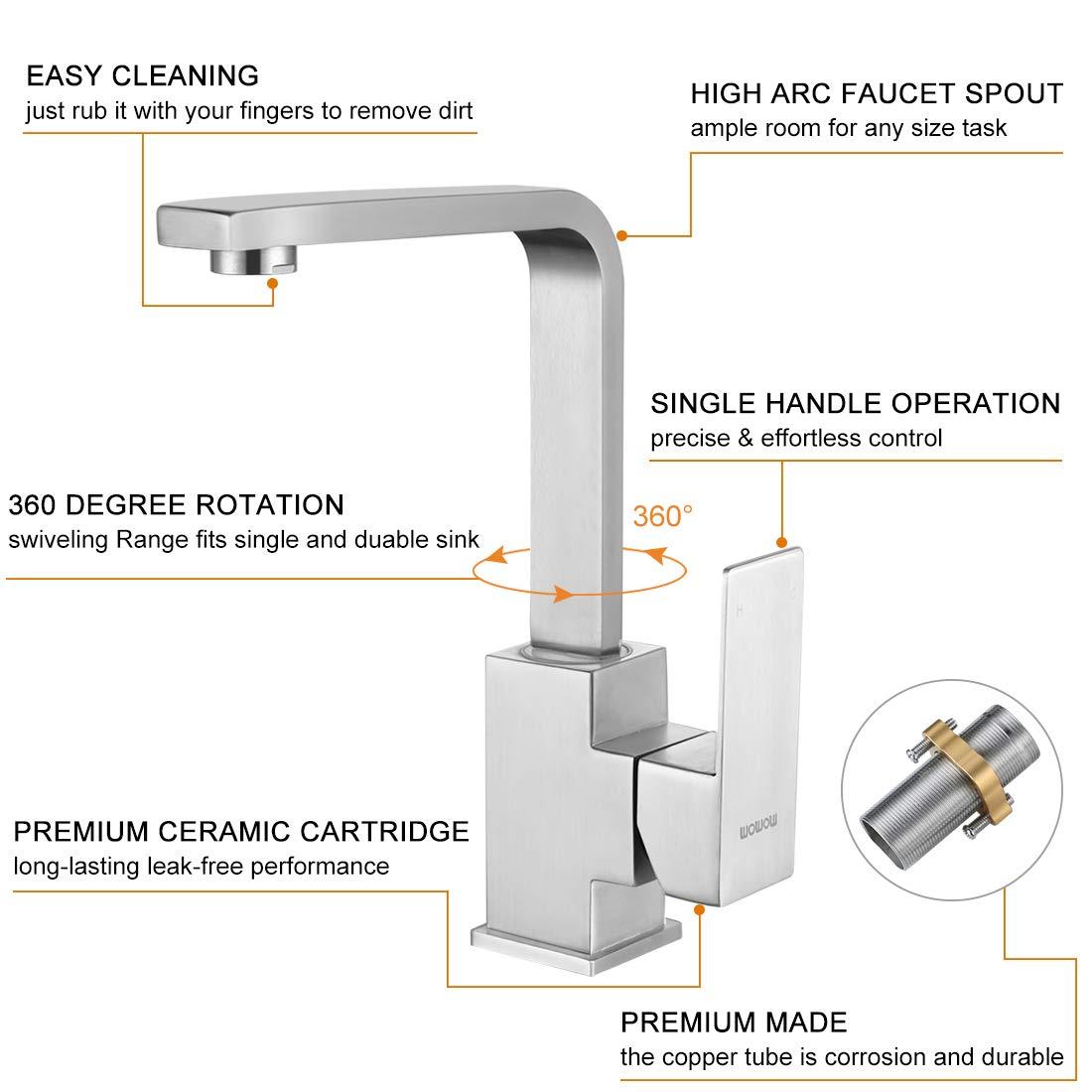 Single Handle Deck Mount Stainless Steel Bar Faucet with Hot & Cold Dual Modes in Brushed Nickel Finish