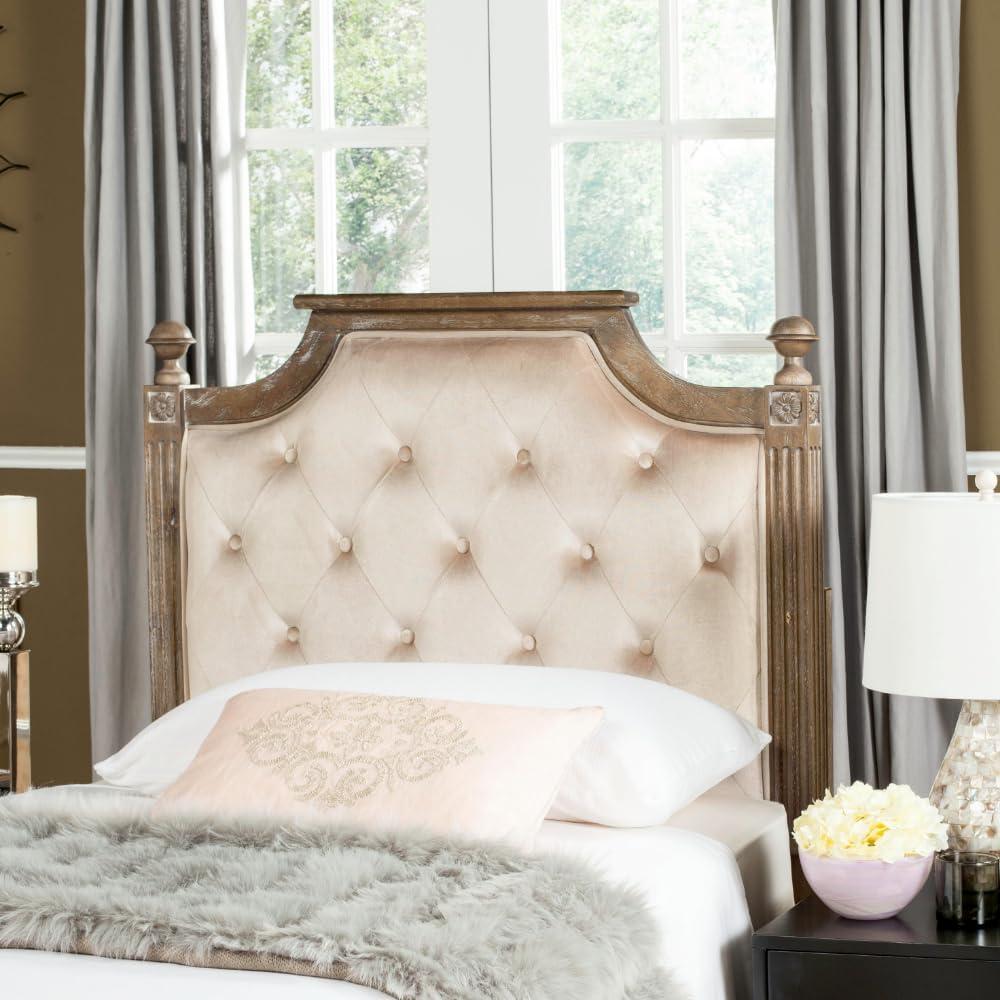 SAFAVIEH Rustic Wood Tufted Upholstered Headboard, Full, Beige Velvet