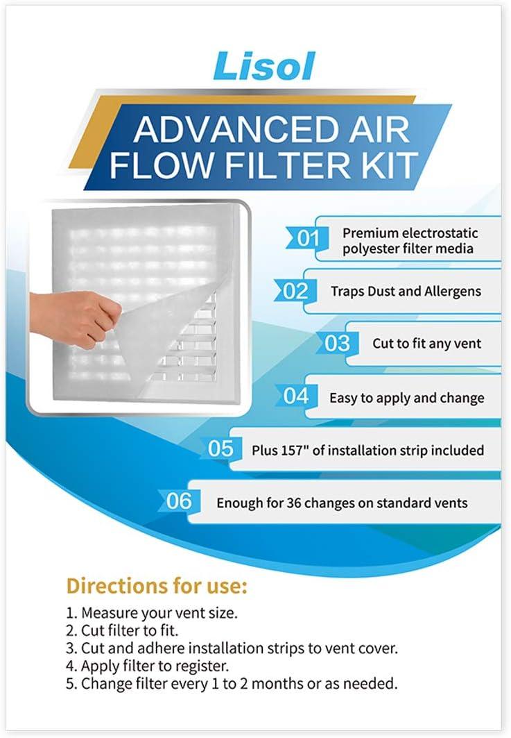 Complete Air Vent Filters Kit- 98‘’ x 18'' Electrostatic Media With 157" of Installation Tape 36+ Filters per Roll for HVAC, AC & Heating Intake Registers & Grilles