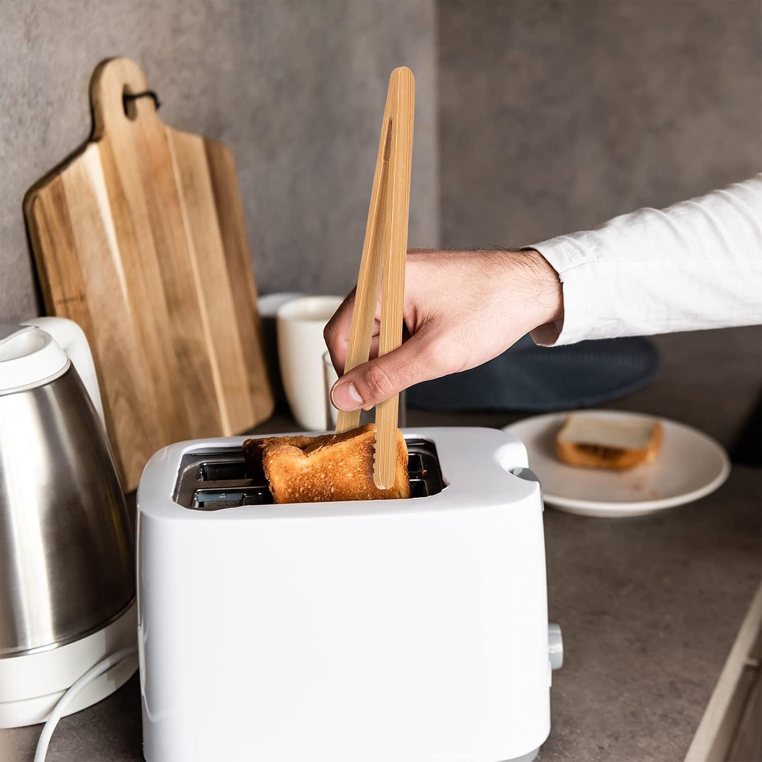 Zopeal 6 Pcs Bamboo Utensils for Cooking Wooden Toaster Tongs Long Kitchen Cooking Salad Tongs for Picking up Cheese Bacon Toast Cake Fruits Bread Spaghetti for Kitchen Women Men