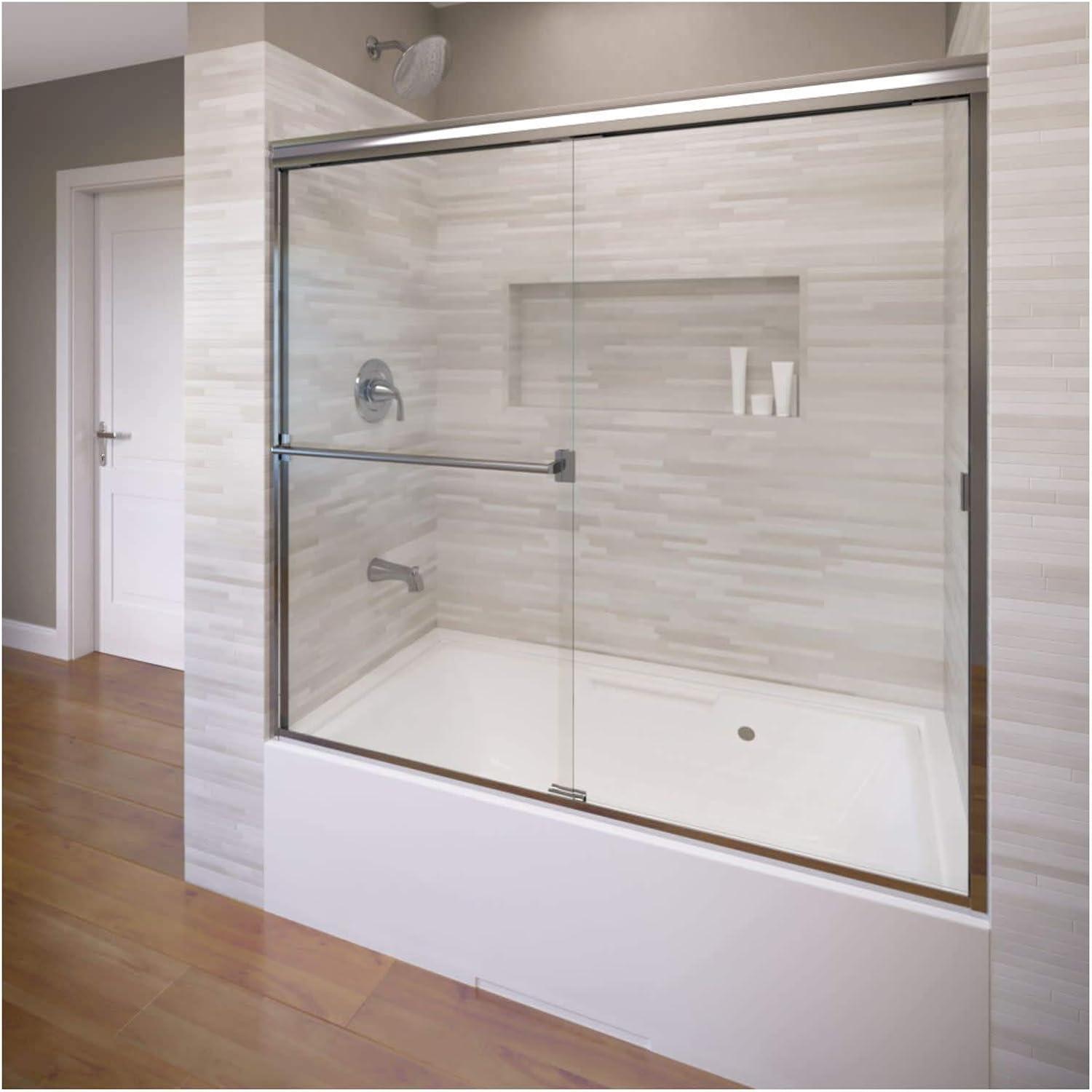 Classic Chrome Semi-Frameless Sliding Tub Door, 56-60 in. W x 57 in. H