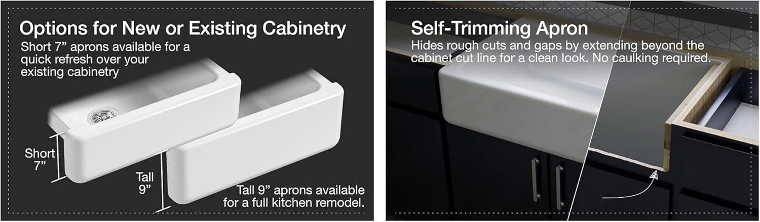 Whitehaven® Self-Trimming 32-1/2" L x 21-9/16" W x 9-5/8" Under-Mount Single-Bowl Sink with Short Apron