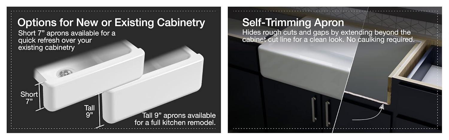 Whitehaven® Self-Trimming 32-1/2" L x 21-9/16" W x 9-5/8" Under-Mount Single-Bowl Sink with Short Apron