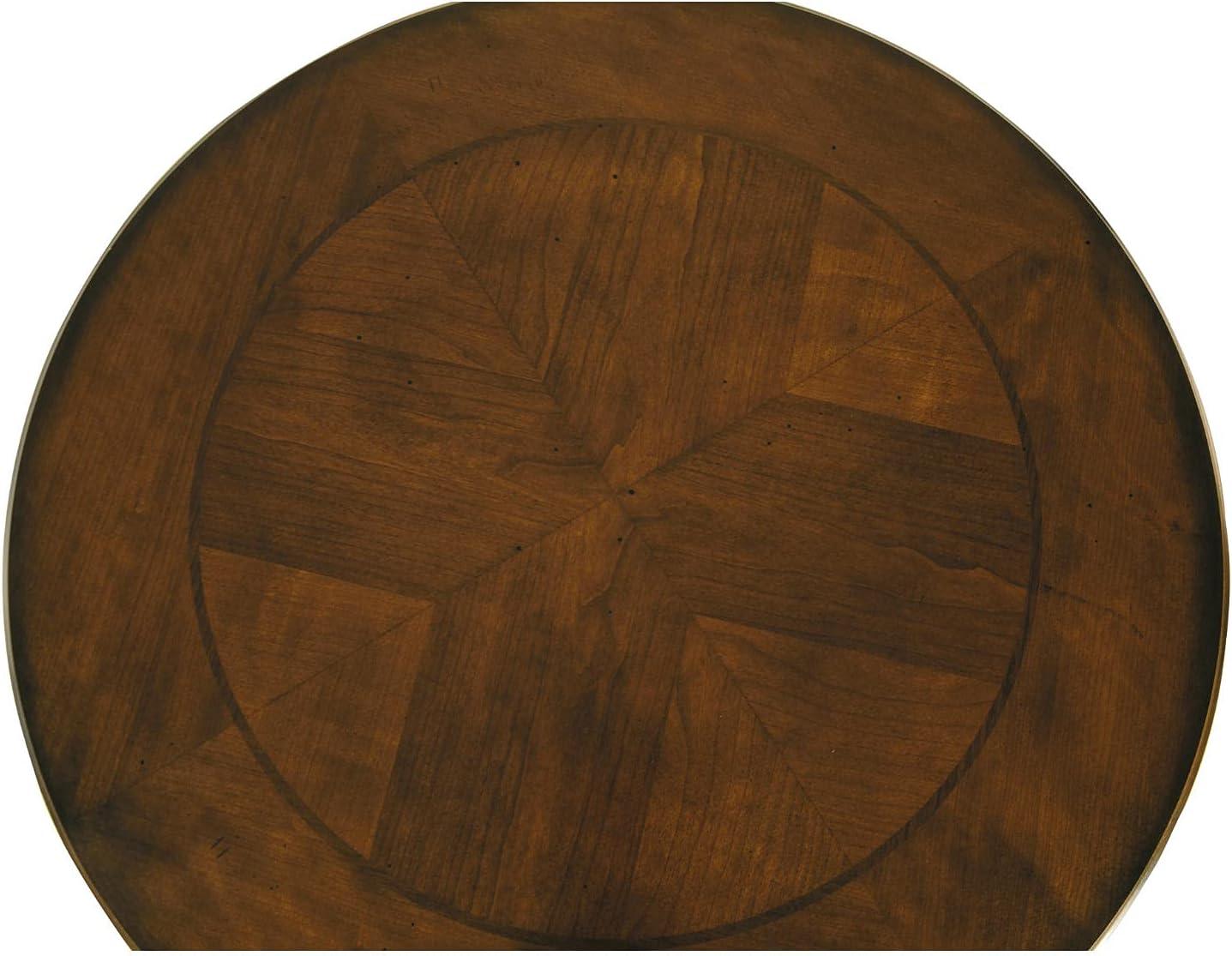 Nestor Contemporary Round End Table with Acanthus Leaf Carvings, Medium Brown