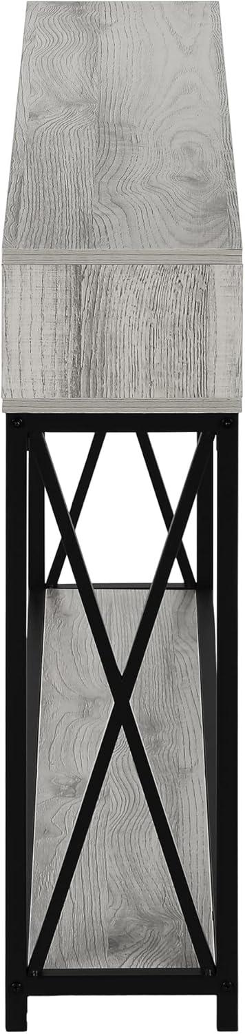 48 in. Hall Console Accent Table, Grey - Black Metal Finish