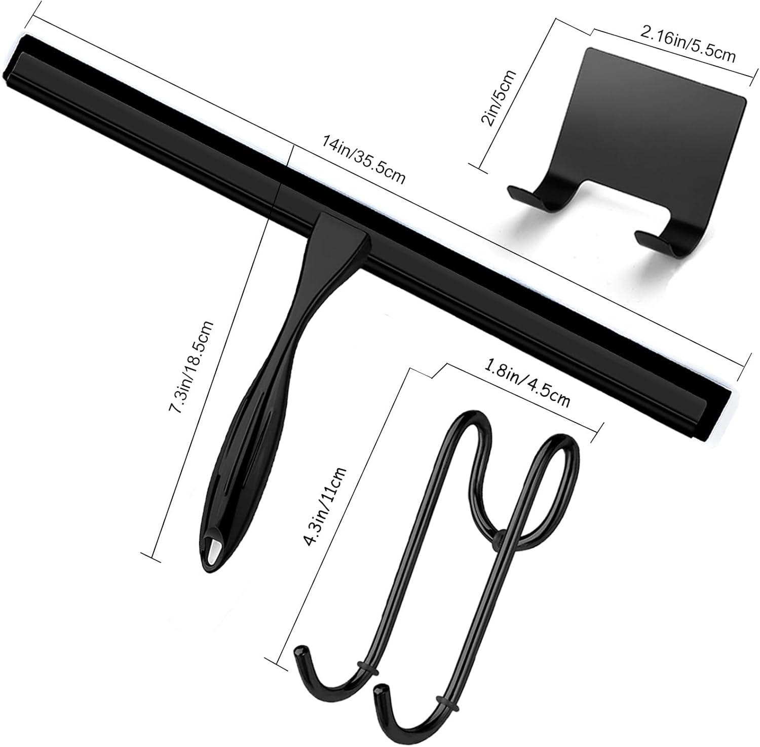 14'' Shower Squeegee, TOOVEM Squeegee for Shower Glass Door for Glass Doors, Windows, Bathroom, Car Windshield, Black