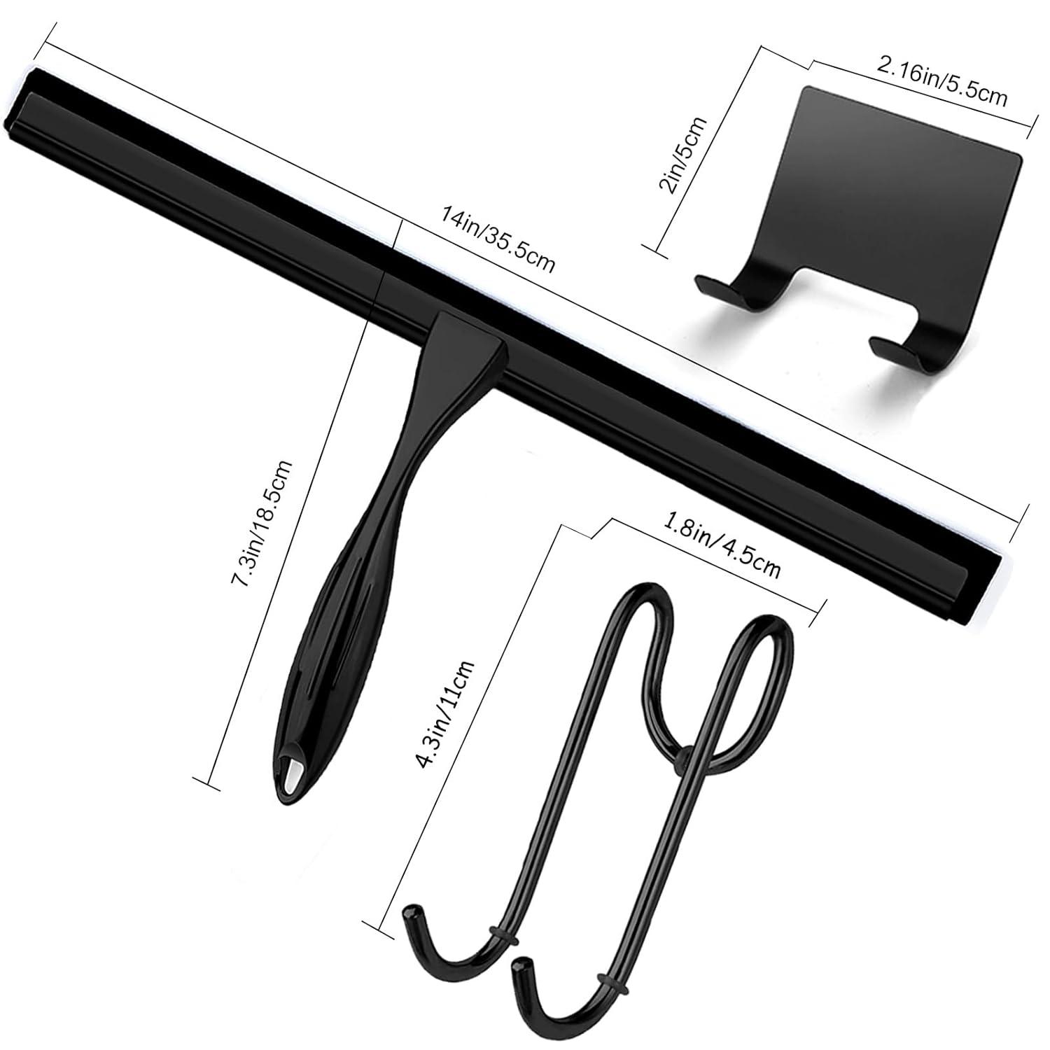 14'' Shower Squeegee, TOOVEM Squeegee for Shower Glass Door for Glass Doors, Windows, Bathroom, Car Windshield, Black