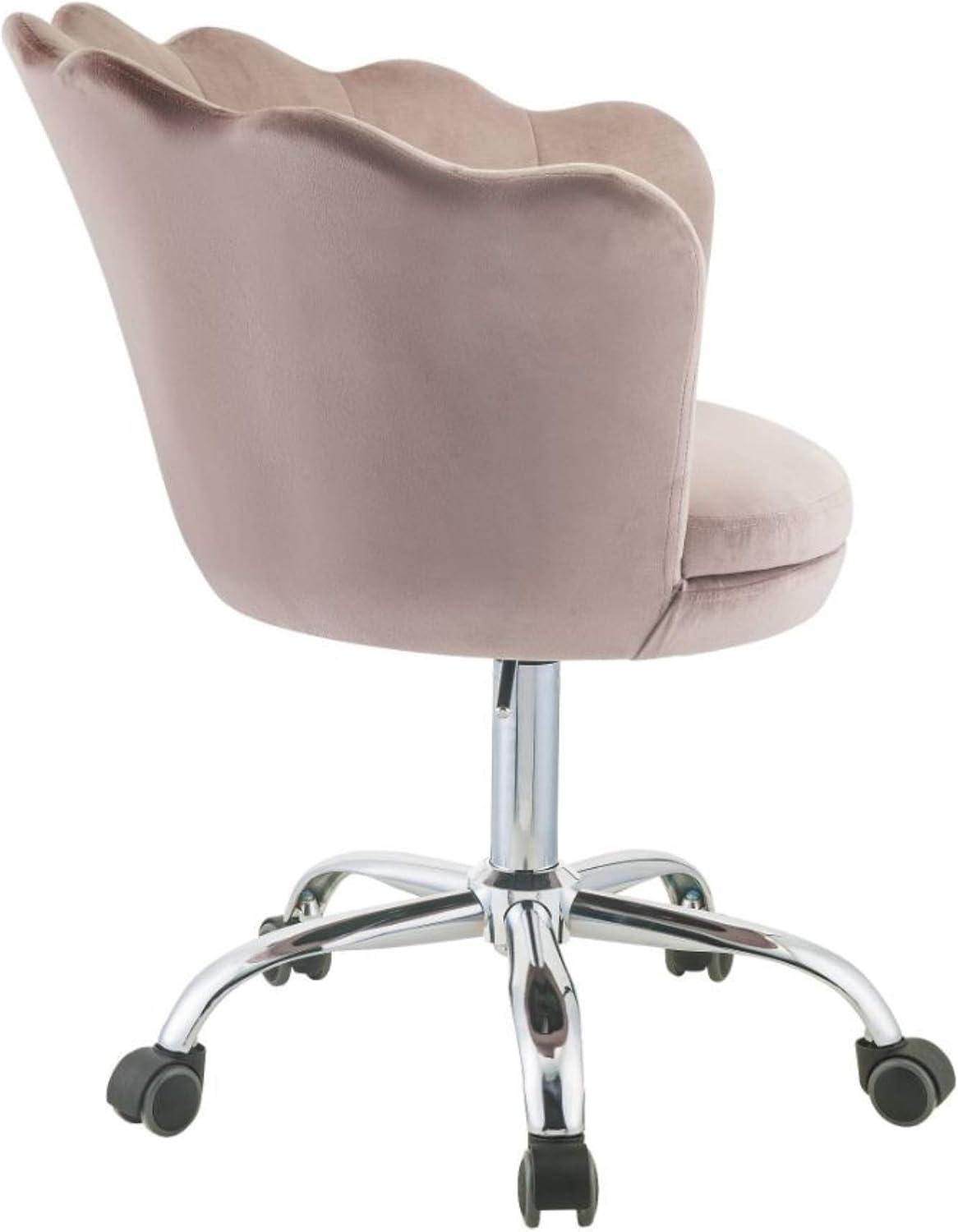 Ergonomic Swivel Armless Office Chair in Pink Velvet and Chrome