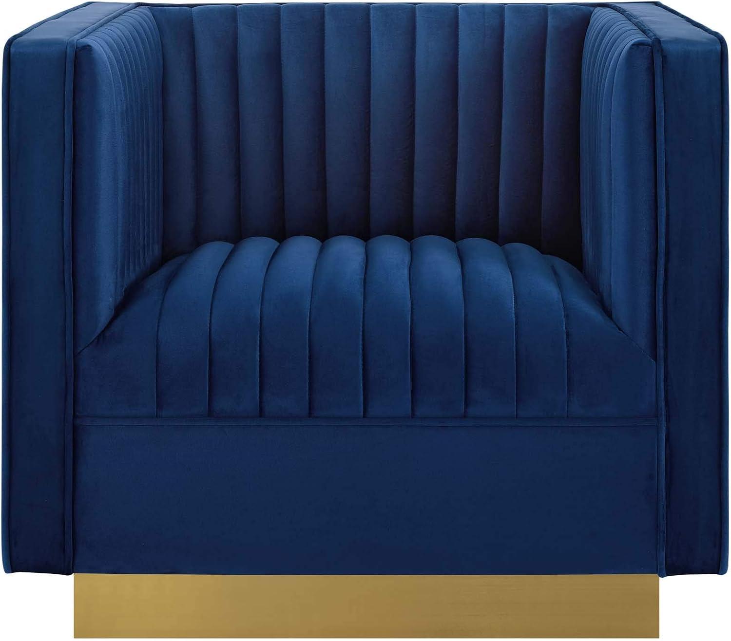 Ergode Sanguine Vertical Channel Tufted Accent Performance Velvet Armchair - Navy