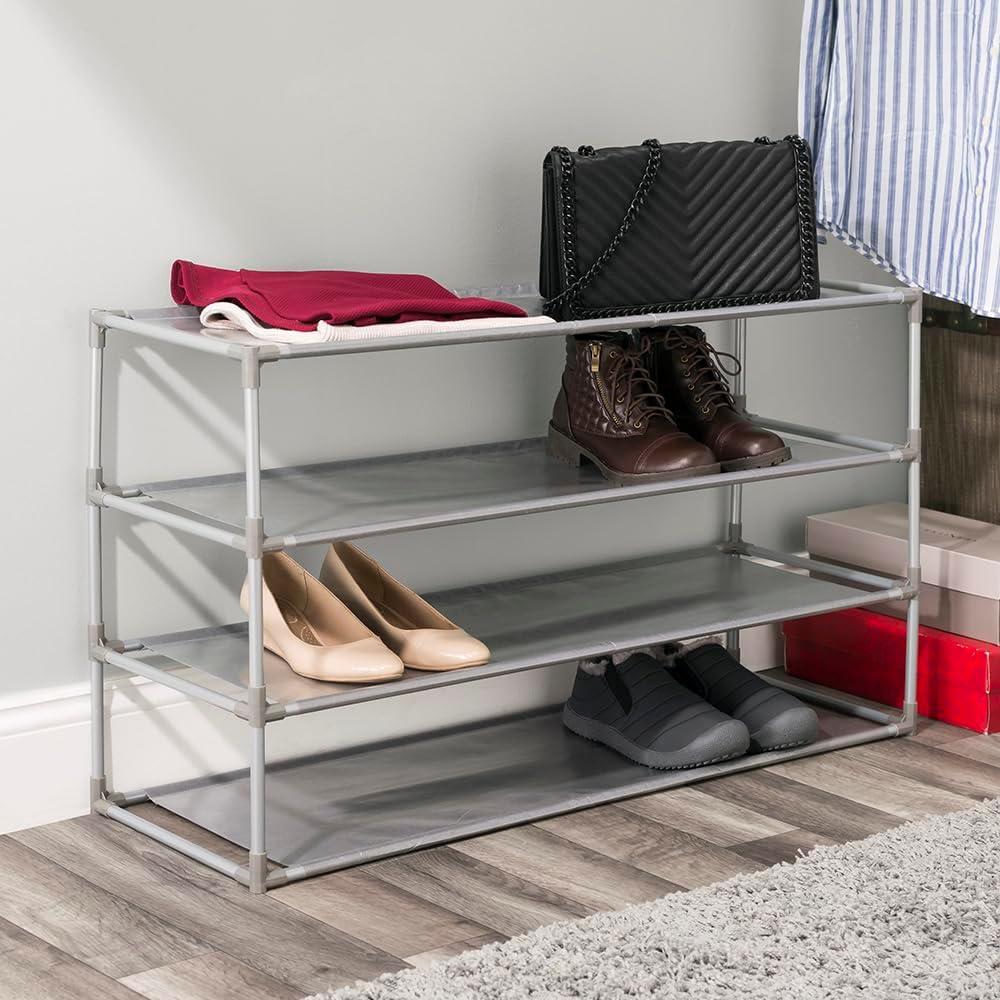 Modern Lightweight 4-Tier Metal & Fabric Shoe Rack