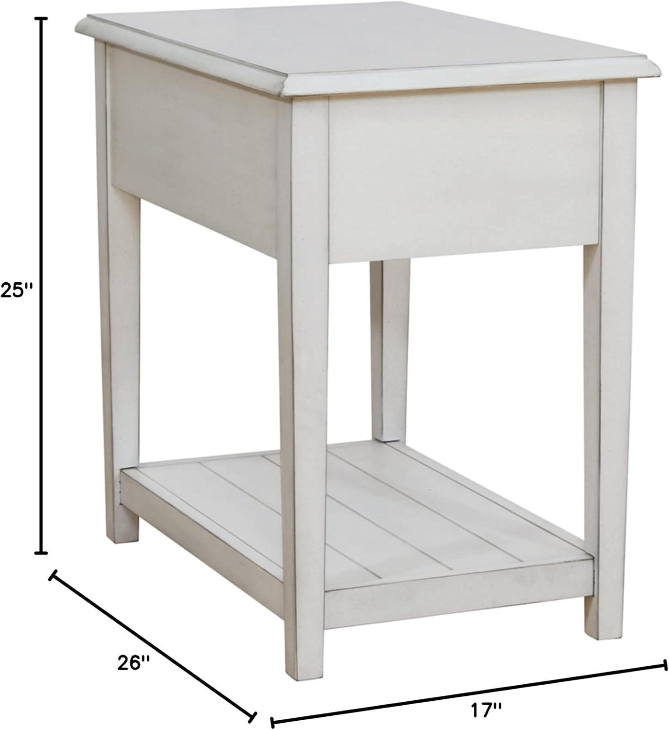 White Rectangular Wood End Table with Storage Drawer