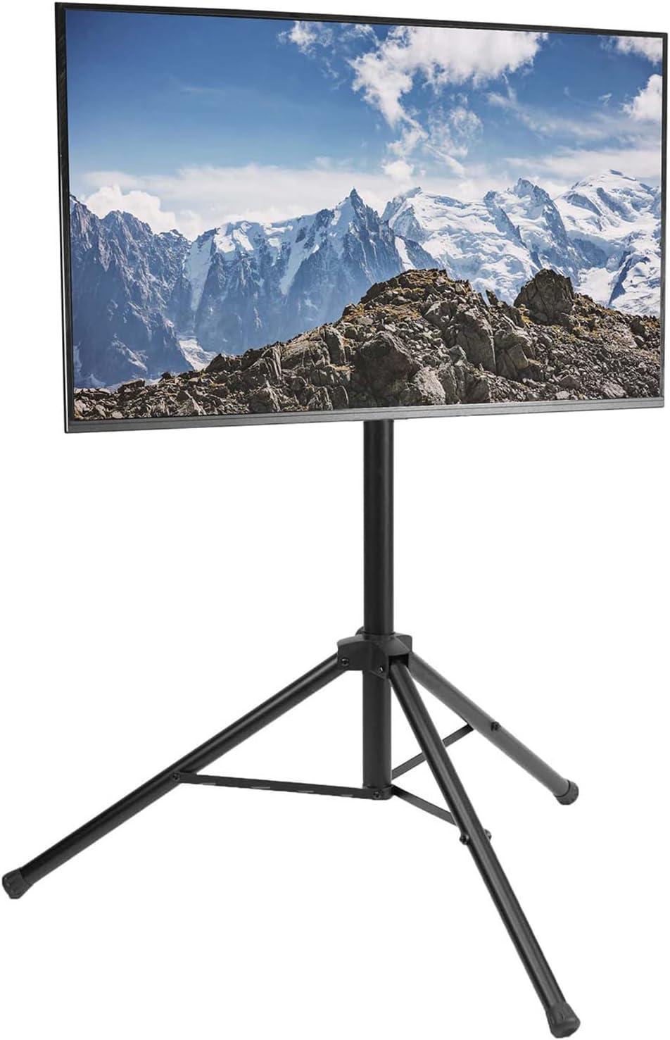 Adjustable Black Steel TV Stand 32"-55" with Tripod Design