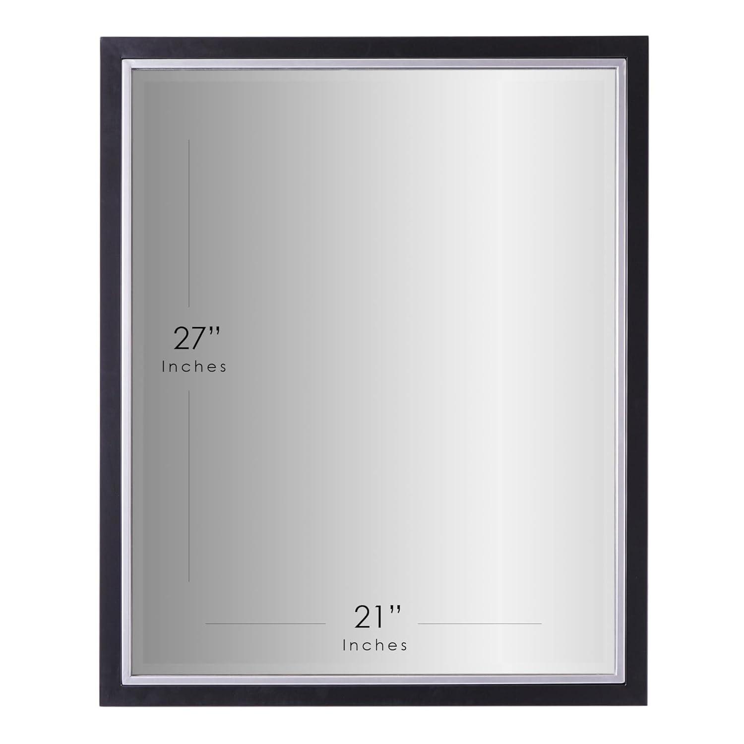 Head West Beveled Edge Rectangle Wall Mirror with Brushed Chrome and Black Metal Frame for Home Interior Accent 24" x 30"