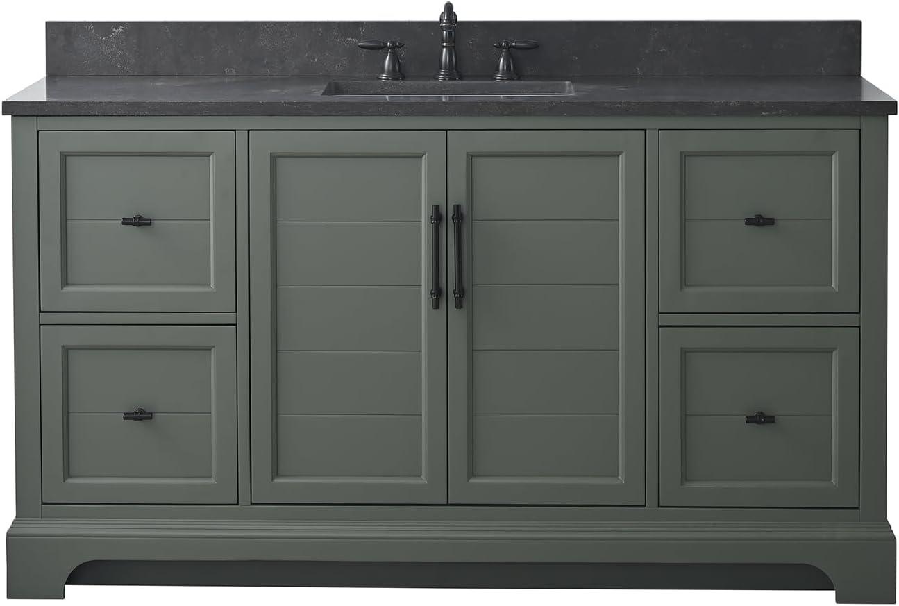 Vanity Art 60 Inch Single Sink Bathroom Vanity with Ceramic Sink and Stone Top | Undermount Rectangular Sink Cabinet Soft Closing Doors, Dovetailed Drawers, No Mirror VA5060-SVG