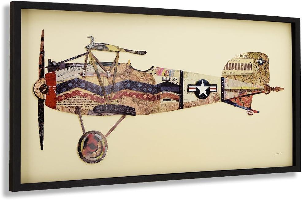 Antique Biplane Collage Art on Canvas with Black Frame