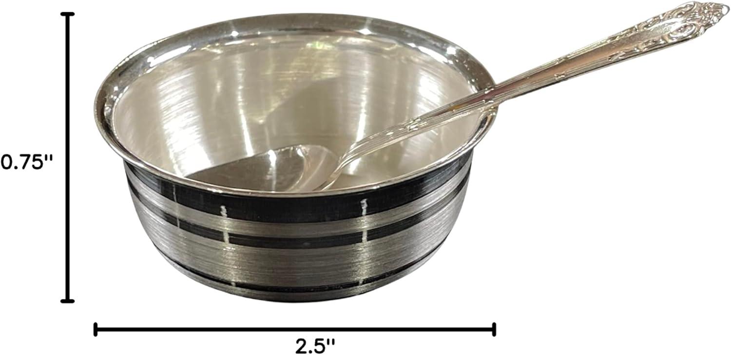 Pure Silver 2.5-Inch Bowl and Spoon Set for Kids