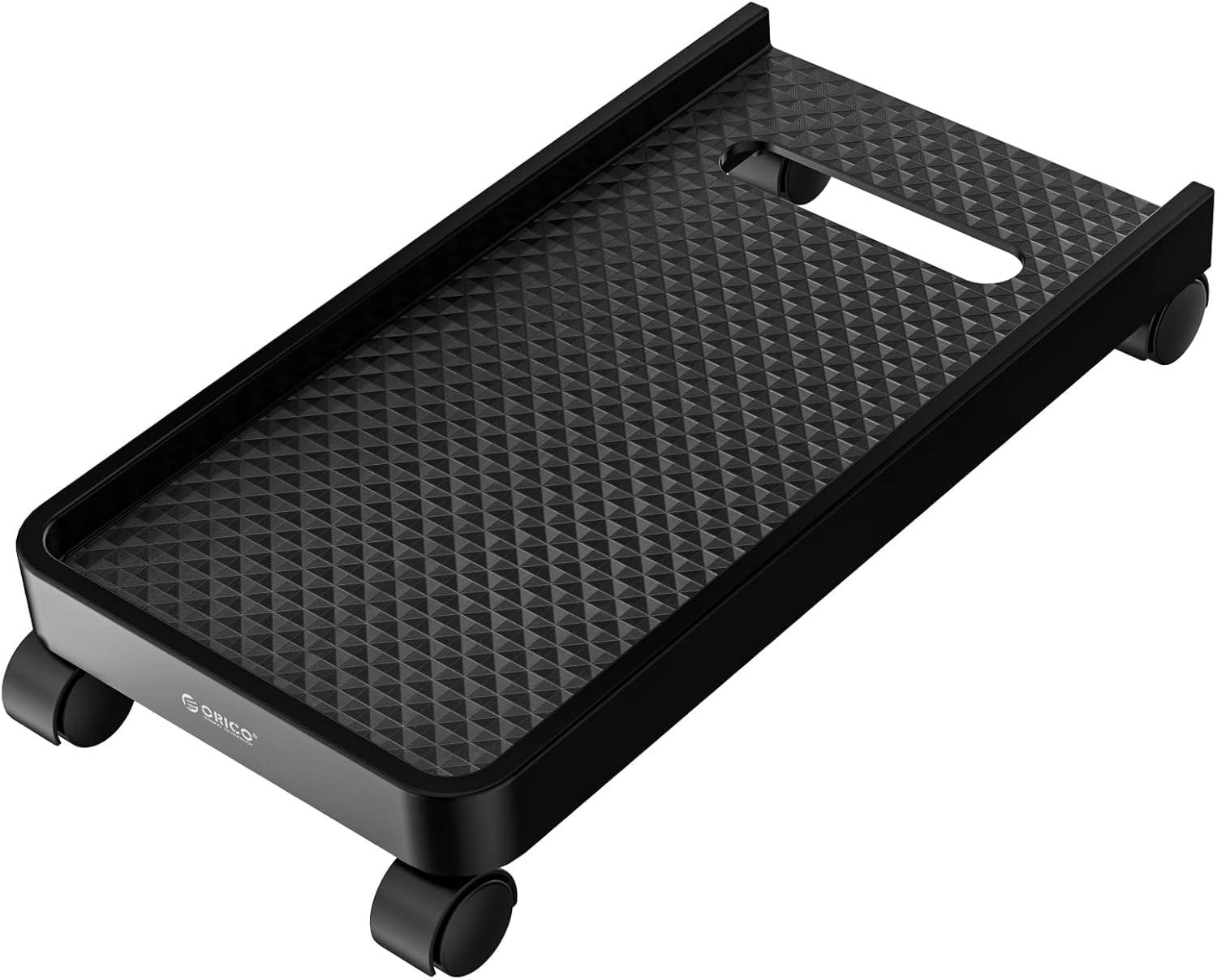 Black Carbon Fiber Mobile CPU Stand with Wheels