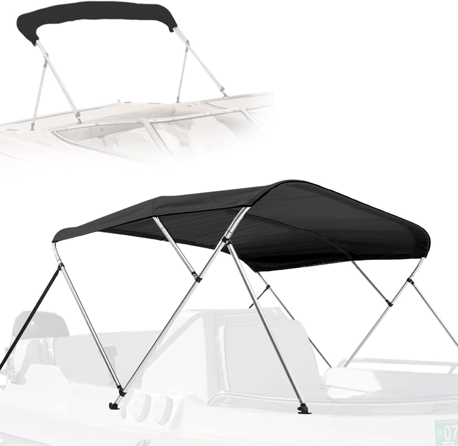 SereneLife 4 Bow Bimini Top Boat Cover - 96" x 61-66" x 54" - Gray