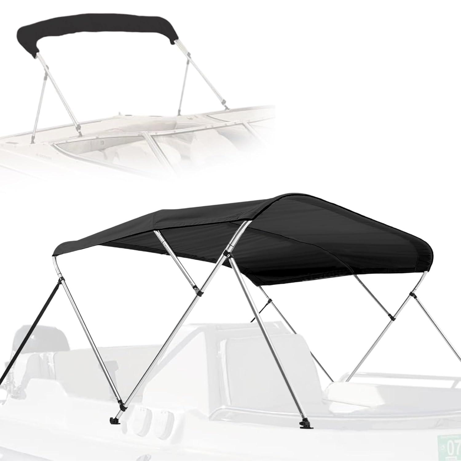 SereneLife 4 Bow Bimini Top Boat Cover - 96" x 61-66" x 54" - Gray
