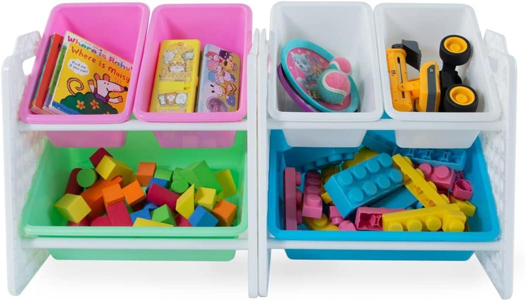 UNiPLAY Toy Organizer With 6 Removable Storage Bins and Block Play Panel, Multi-Size Bin Organizer