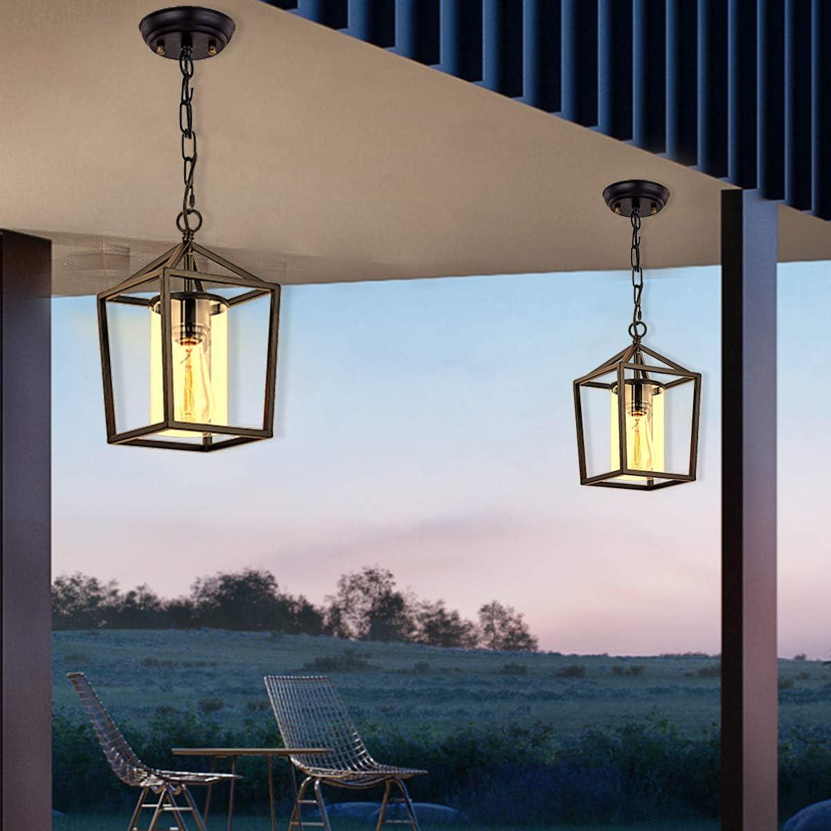 Black Metal and Glass Vintage Cage Outdoor Pendant Light